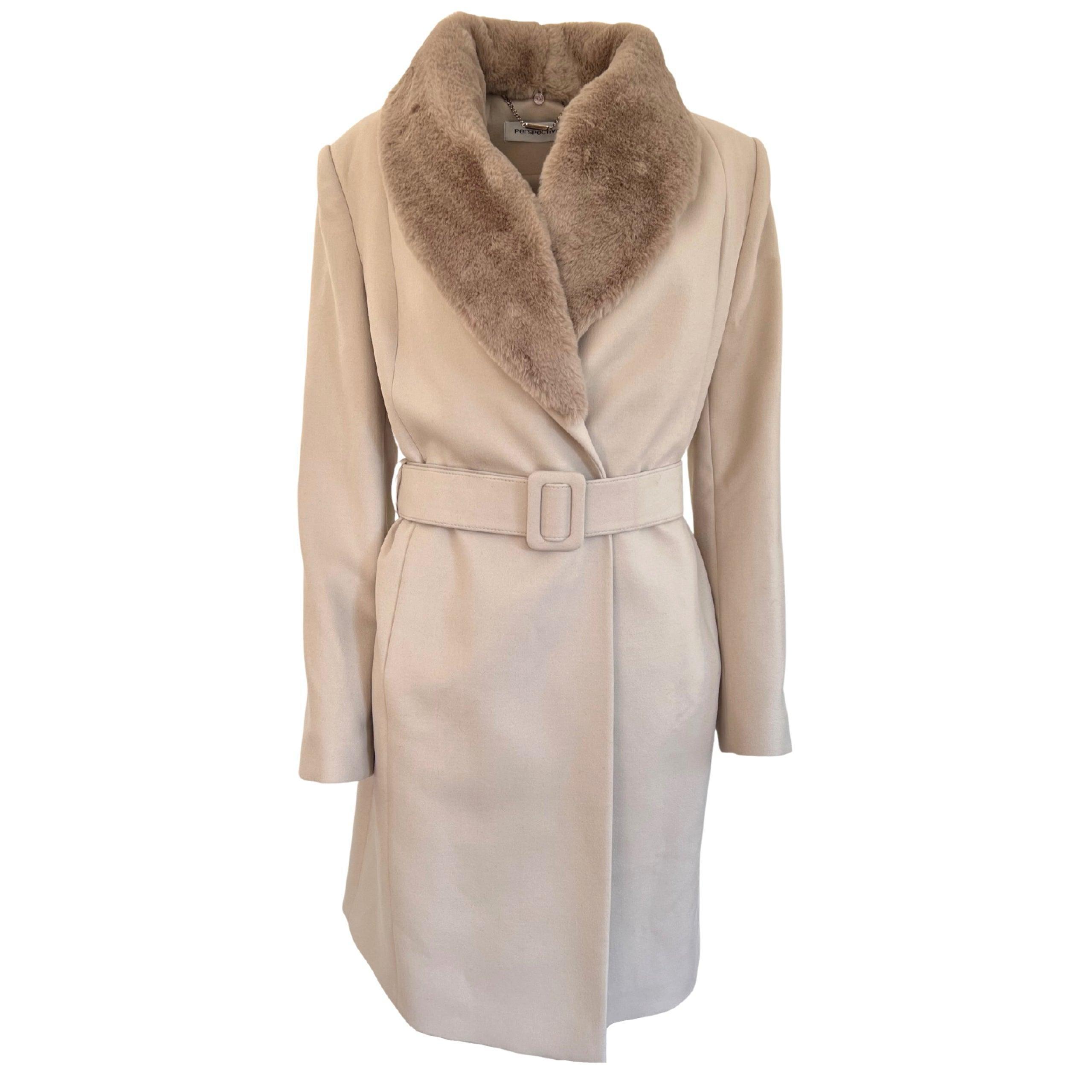 Cult Moda - Faux Fur Collar Wrap Trench Coat - Xs